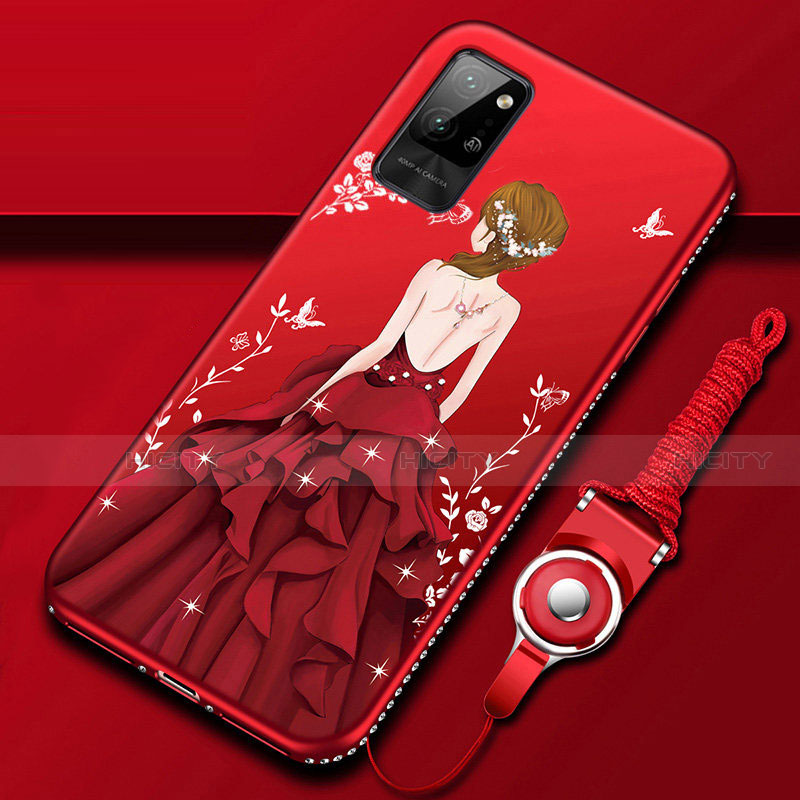 Custodia Silicone Gel Morbida Abito Ragazza Cover per Huawei Honor Play4 Pro 5G Rosso