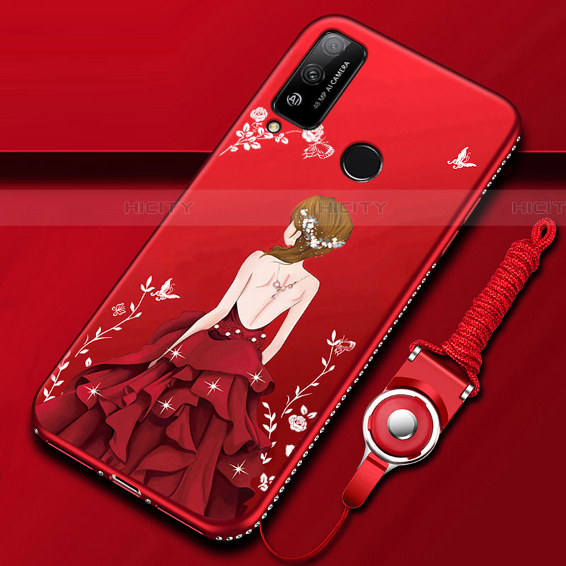 Custodia Silicone Gel Morbida Abito Ragazza Cover per Huawei Honor Play4T Rosso