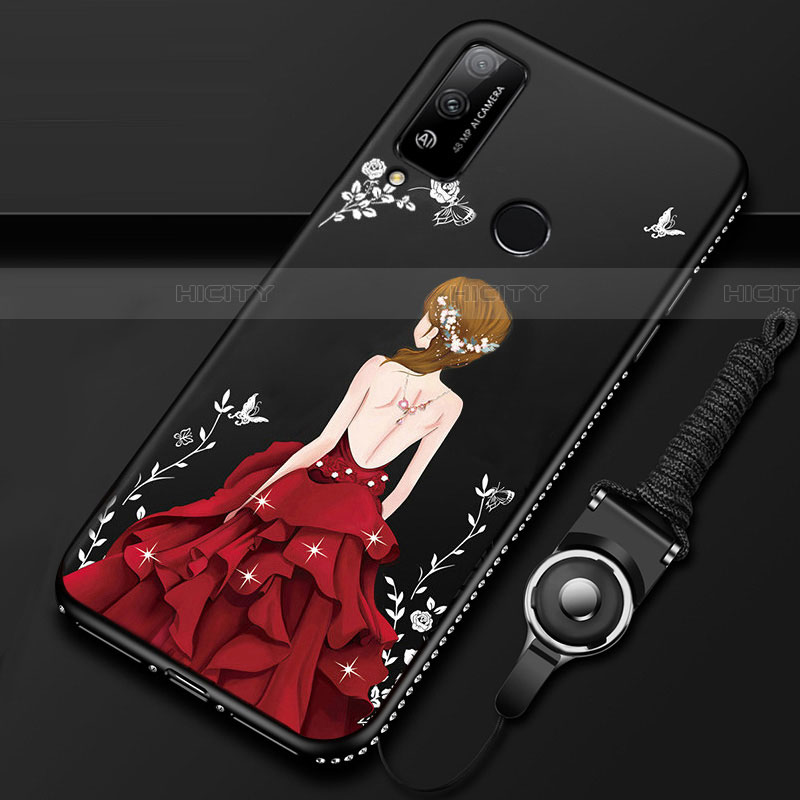 Custodia Silicone Gel Morbida Abito Ragazza Cover per Huawei Honor Play4T Rosso e Nero