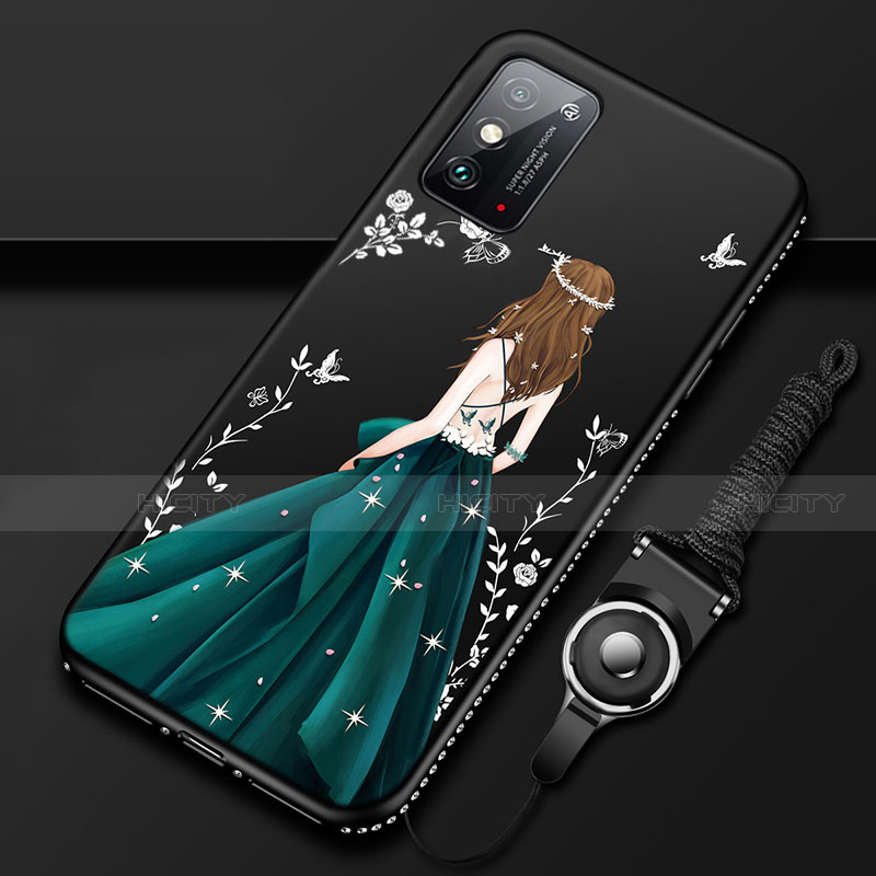 Custodia Silicone Gel Morbida Abito Ragazza Cover per Huawei Honor X10 Max 5G Nero