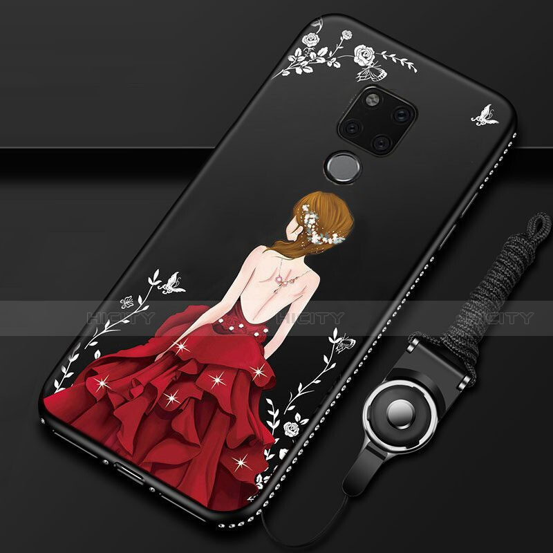 Custodia Silicone Gel Morbida Abito Ragazza Cover per Huawei Mate 20 X 5G Rosso e Nero