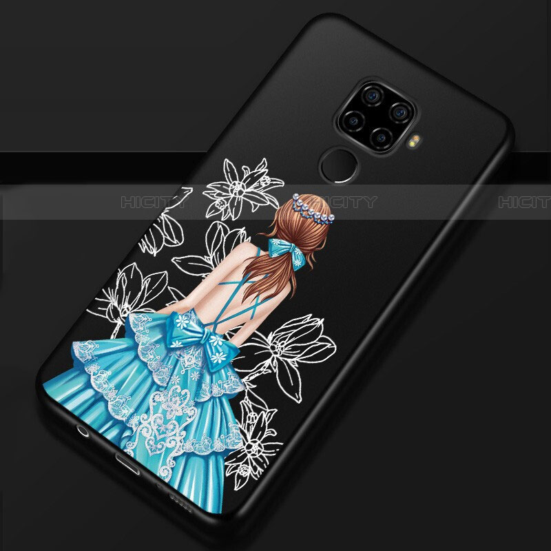 Custodia Silicone Gel Morbida Abito Ragazza Cover per Huawei Mate 30 Lite Blu e Nero