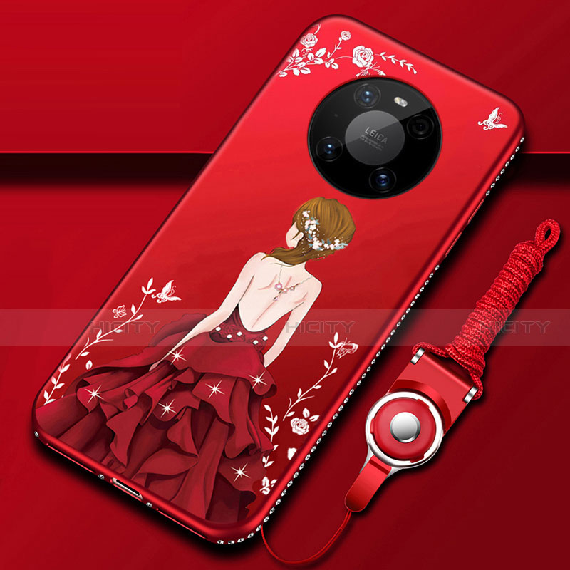 Custodia Silicone Gel Morbida Abito Ragazza Cover per Huawei Mate 40 Pro Rosso