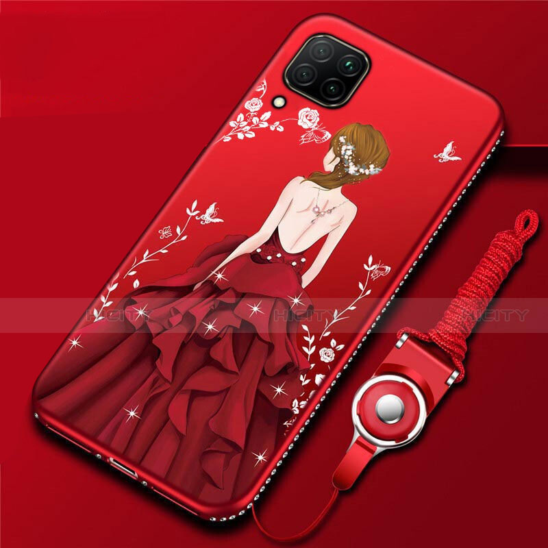 Custodia Silicone Gel Morbida Abito Ragazza Cover per Huawei Nova 6 SE Rosso