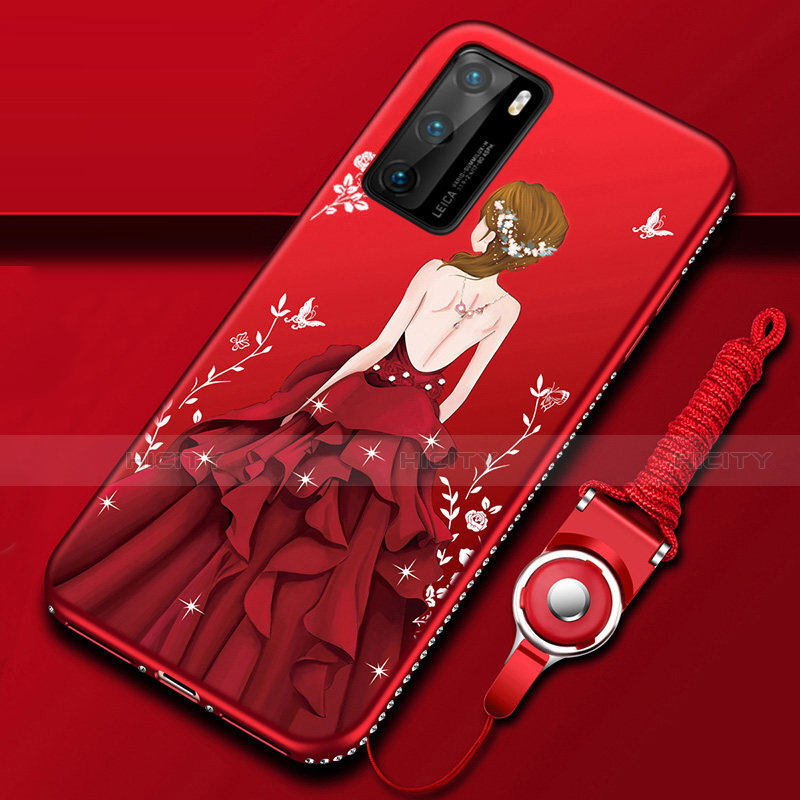 Custodia Silicone Gel Morbida Abito Ragazza Cover per Huawei P40 Rosso