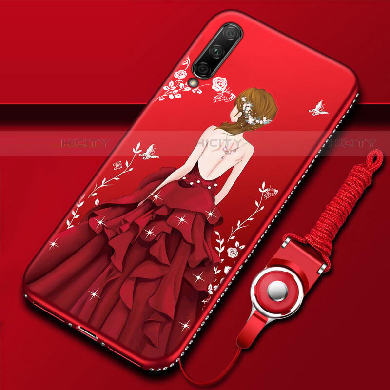 Custodia Silicone Gel Morbida Abito Ragazza Cover per Huawei Y9s Rosso