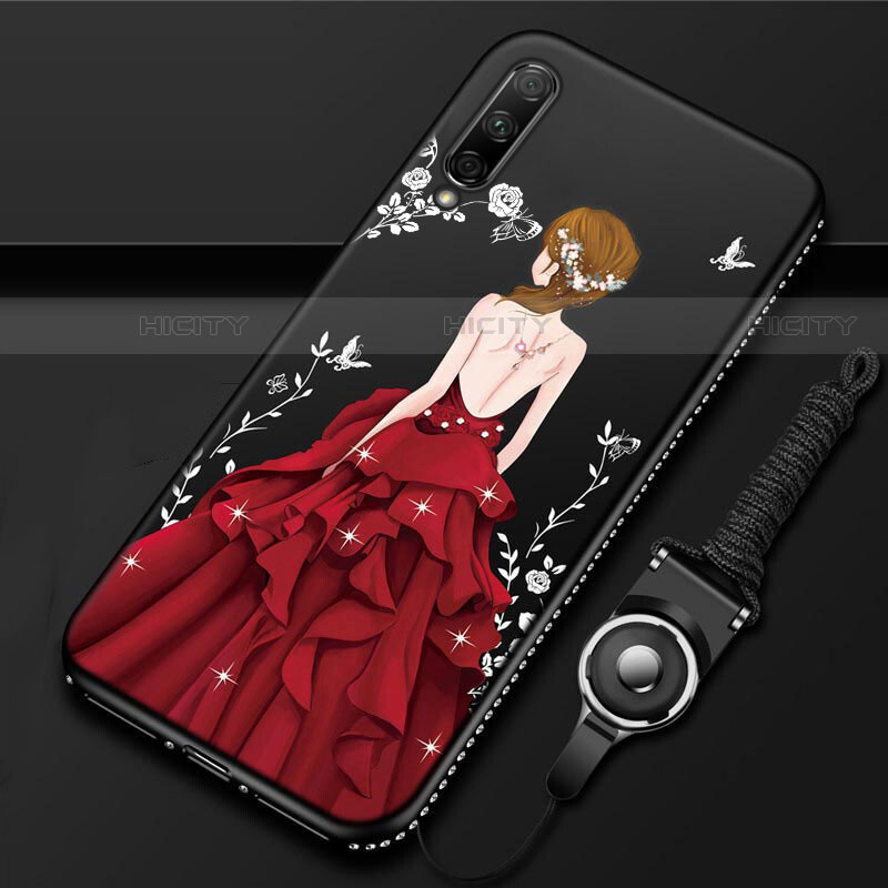 Custodia Silicone Gel Morbida Abito Ragazza Cover per Huawei Y9s Rosso e Nero