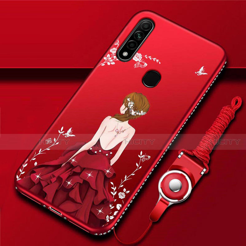 Custodia Silicone Gel Morbida Abito Ragazza Cover per Oppo A31 Rosso