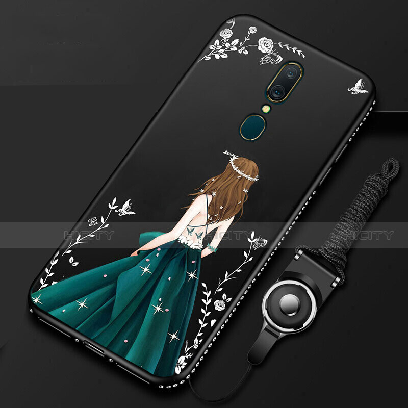 Custodia Silicone Gel Morbida Abito Ragazza Cover per Oppo A9 Nero