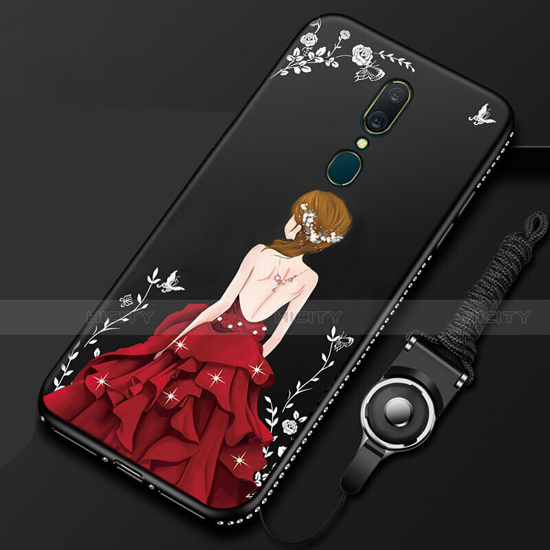 Custodia Silicone Gel Morbida Abito Ragazza Cover per Oppo A9 Rosso e Nero