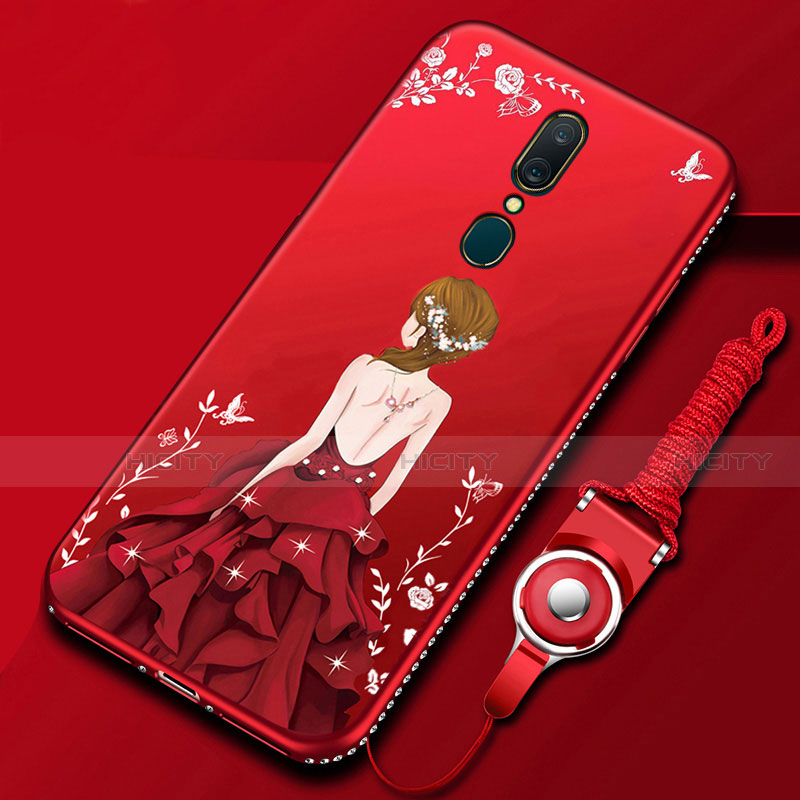 Custodia Silicone Gel Morbida Abito Ragazza Cover per Oppo A9X Rosso