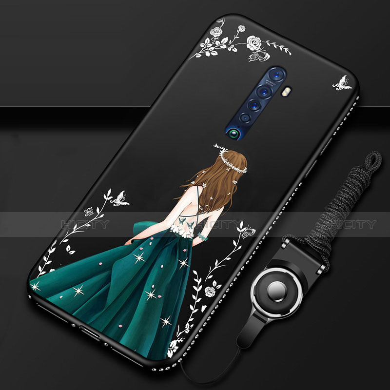 Custodia Silicone Gel Morbida Abito Ragazza Cover per Oppo Reno2 Nero