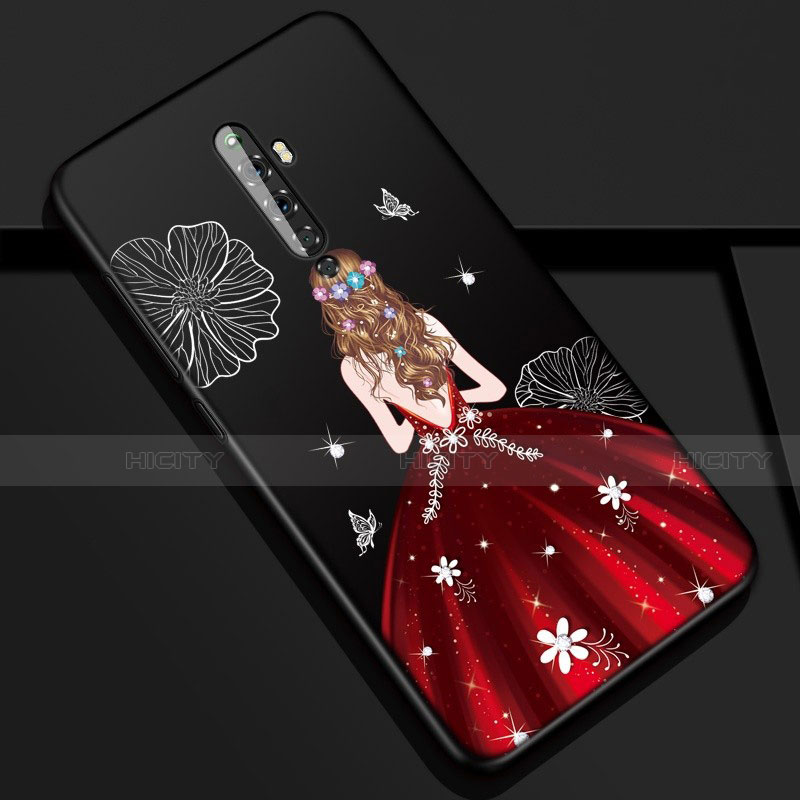 Custodia Silicone Gel Morbida Abito Ragazza Cover per Oppo Reno2 Z Rosso e Nero