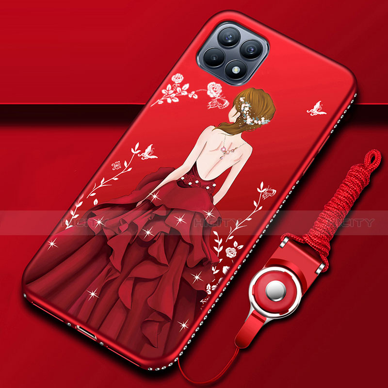 Custodia Silicone Gel Morbida Abito Ragazza Cover per Oppo Reno4 SE 5G Rosso