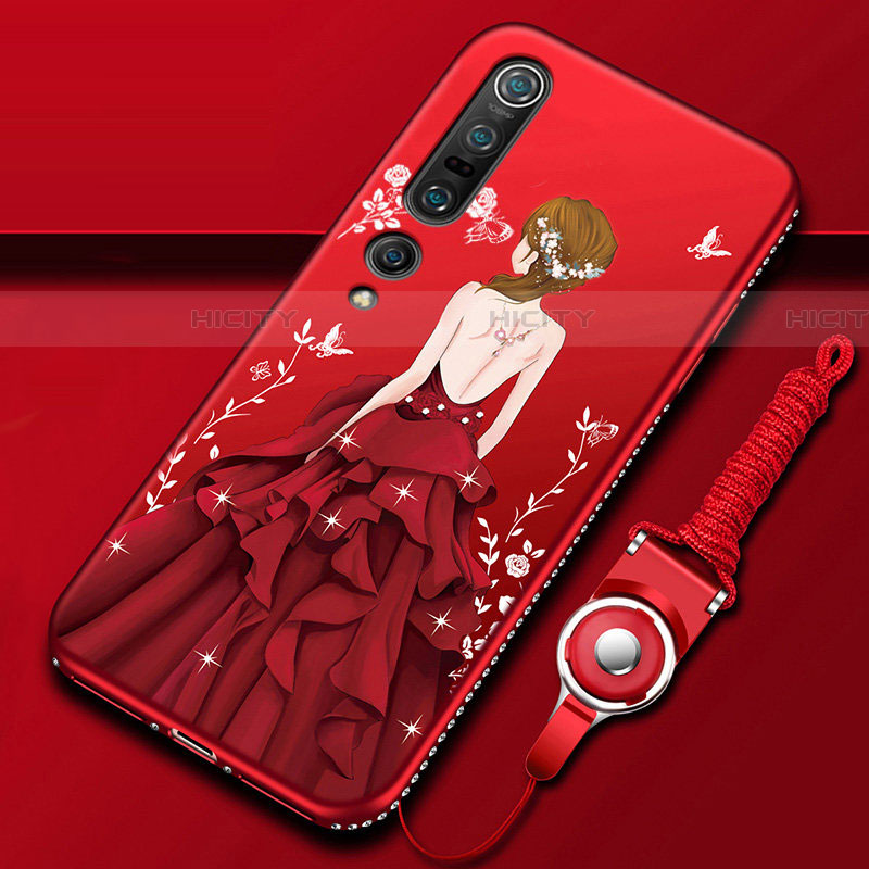 Custodia Silicone Gel Morbida Abito Ragazza Cover per Xiaomi Mi 10 Pro Rosso
