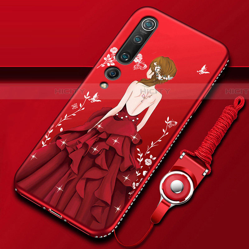 Custodia Silicone Gel Morbida Abito Ragazza Cover per Xiaomi Mi 10 Rosso