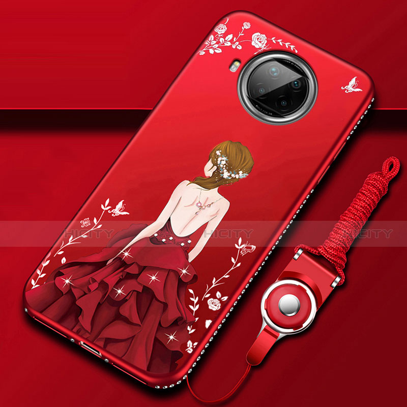 Custodia Silicone Gel Morbida Abito Ragazza Cover per Xiaomi Mi 10T Lite 5G Rosso