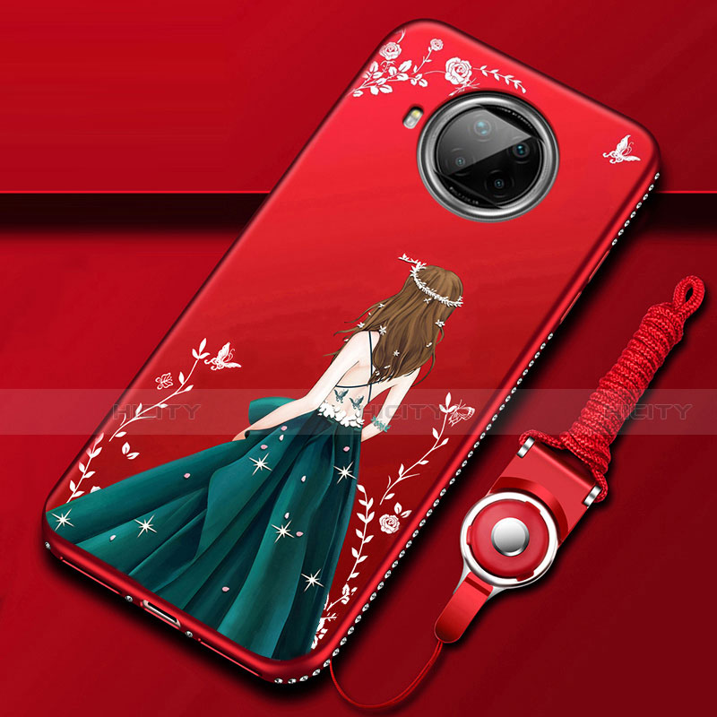 Custodia Silicone Gel Morbida Abito Ragazza Cover per Xiaomi Mi 10T Lite 5G Rosso Rosa