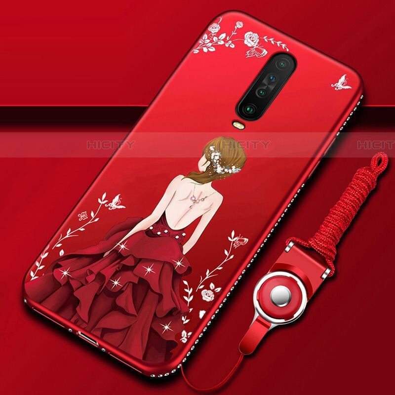 Custodia Silicone Gel Morbida Abito Ragazza Cover per Xiaomi Redmi K30 4G Rosso