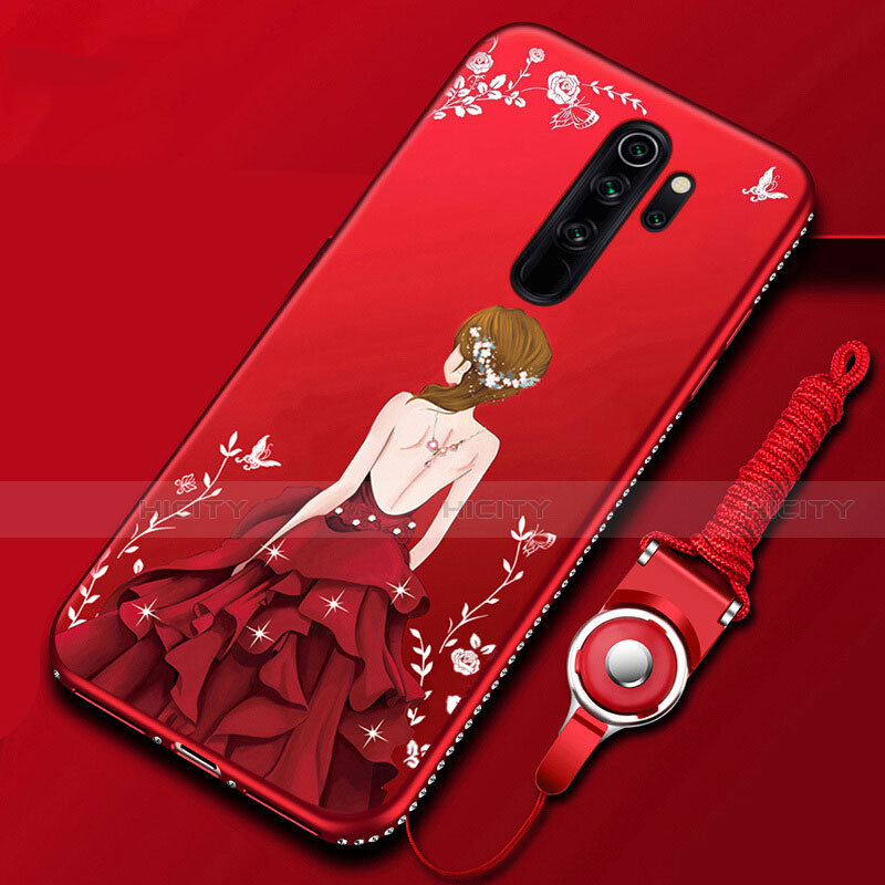 Custodia Silicone Gel Morbida Abito Ragazza Cover per Xiaomi Redmi Note 8 Pro Rosso