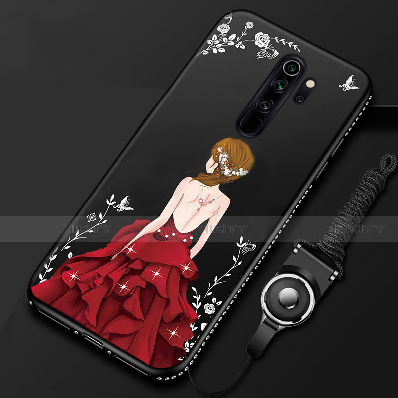 Custodia Silicone Gel Morbida Abito Ragazza Cover per Xiaomi Redmi Note 8 Pro Rosso e Nero