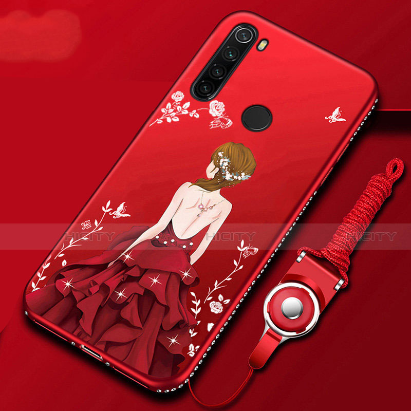 Custodia Silicone Gel Morbida Abito Ragazza Cover per Xiaomi Redmi Note 8 Rosso