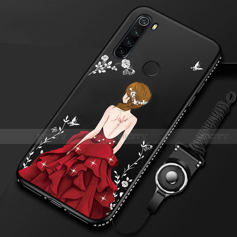 Custodia Silicone Gel Morbida Abito Ragazza Cover per Xiaomi Redmi Note 8T Rosso e Nero