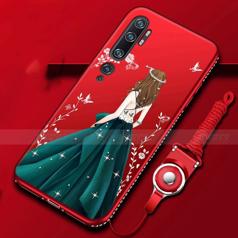 Custodia Silicone Gel Morbida Abito Ragazza Cover S01 per Xiaomi Mi Note 10 Pro Multicolore