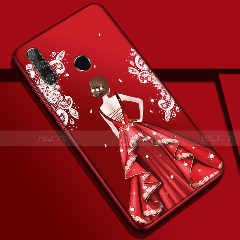 Custodia Silicone Gel Morbida Abito Ragazza Cover Z01 per Huawei Honor 20i Rosso Rosa