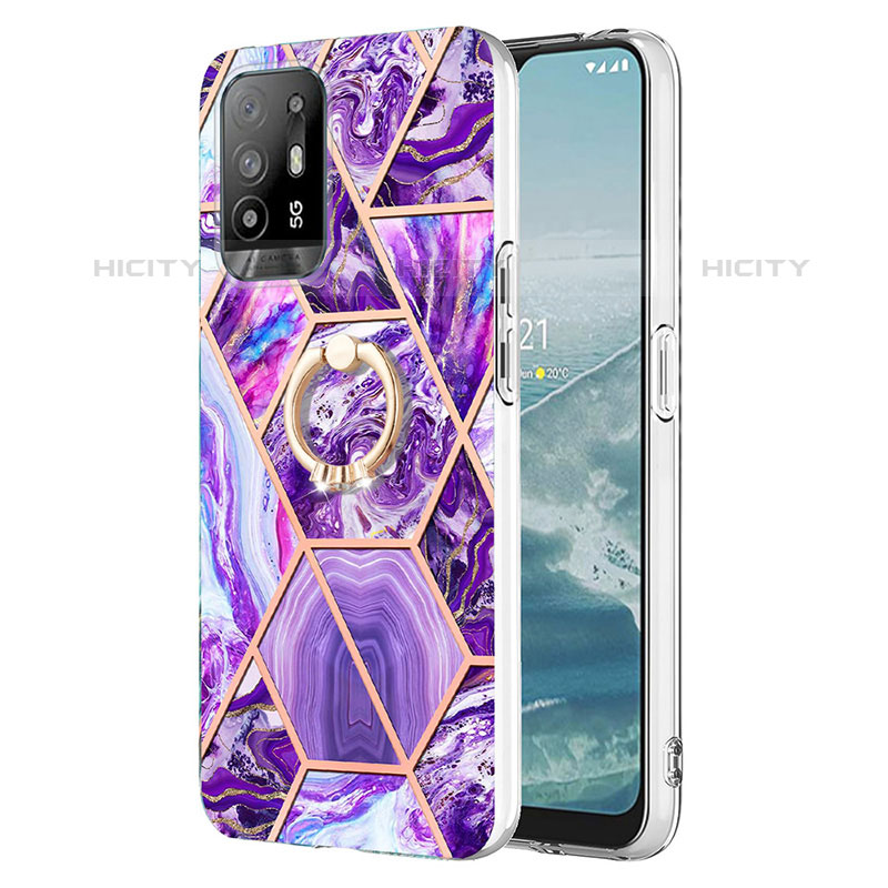 Custodia Silicone Gel Morbida Fantasia Modello Cover con Anello Supporto Y01B per Oppo A95 5G Viola