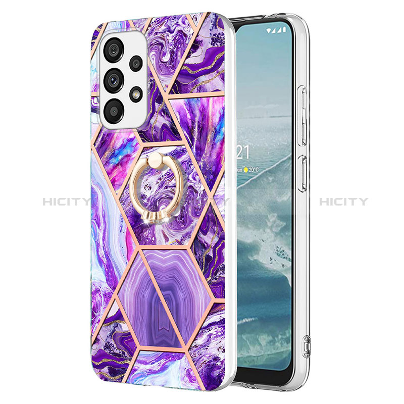 Custodia Silicone Gel Morbida Fantasia Modello Cover con Anello Supporto Y01B per Samsung Galaxy A23 5G Viola