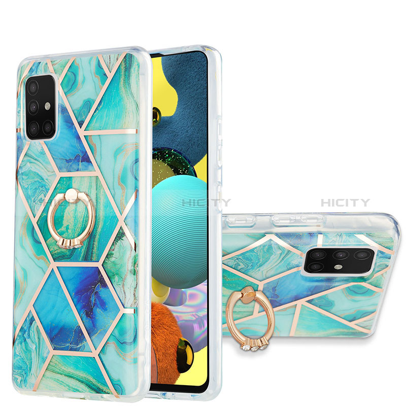 Custodia Silicone Gel Morbida Fantasia Modello Cover con Anello Supporto Y01B per Samsung Galaxy A51 4G Verde