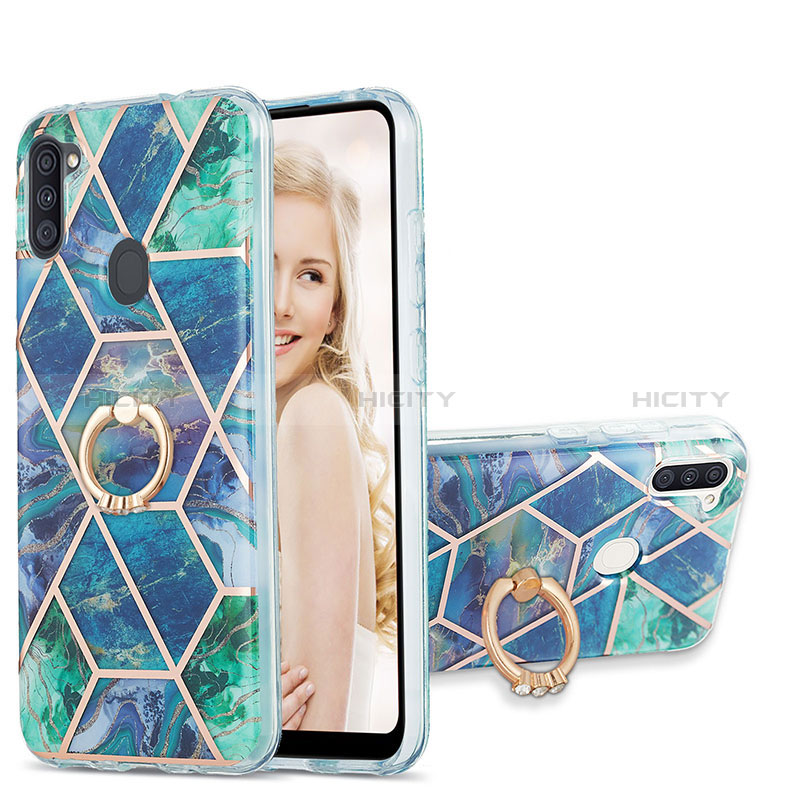Custodia Silicone Gel Morbida Fantasia Modello Cover con Anello Supporto Y01B per Samsung Galaxy M11 Verde Notte