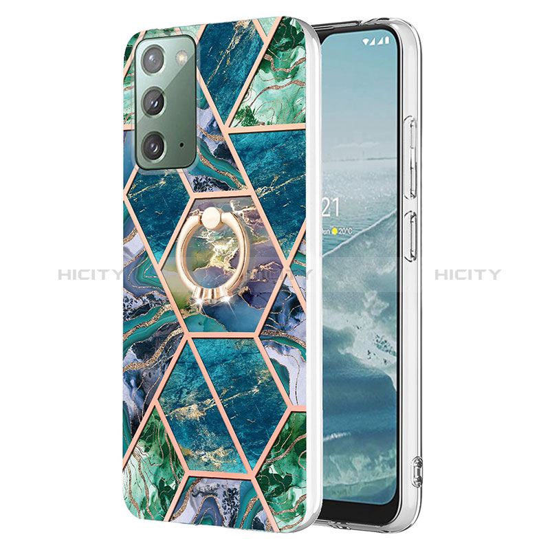 Custodia Silicone Gel Morbida Fantasia Modello Cover con Anello Supporto Y01B per Samsung Galaxy Note 20 5G Verde Notte