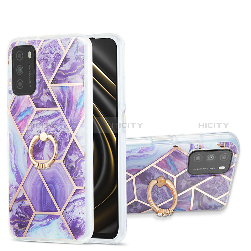 Custodia Silicone Gel Morbida Fantasia Modello Cover con Anello Supporto Y01B per Xiaomi Poco M3 Viola