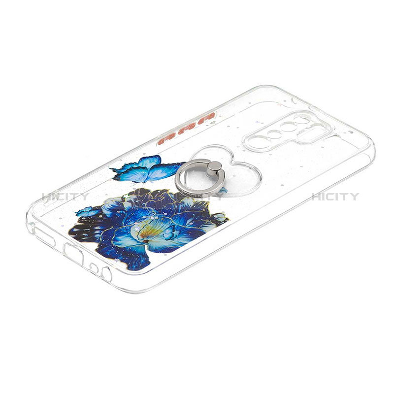 Custodia Silicone Gel Morbida Fantasia Modello Cover con Anello Supporto Y01X per Xiaomi Redmi 9 Blu