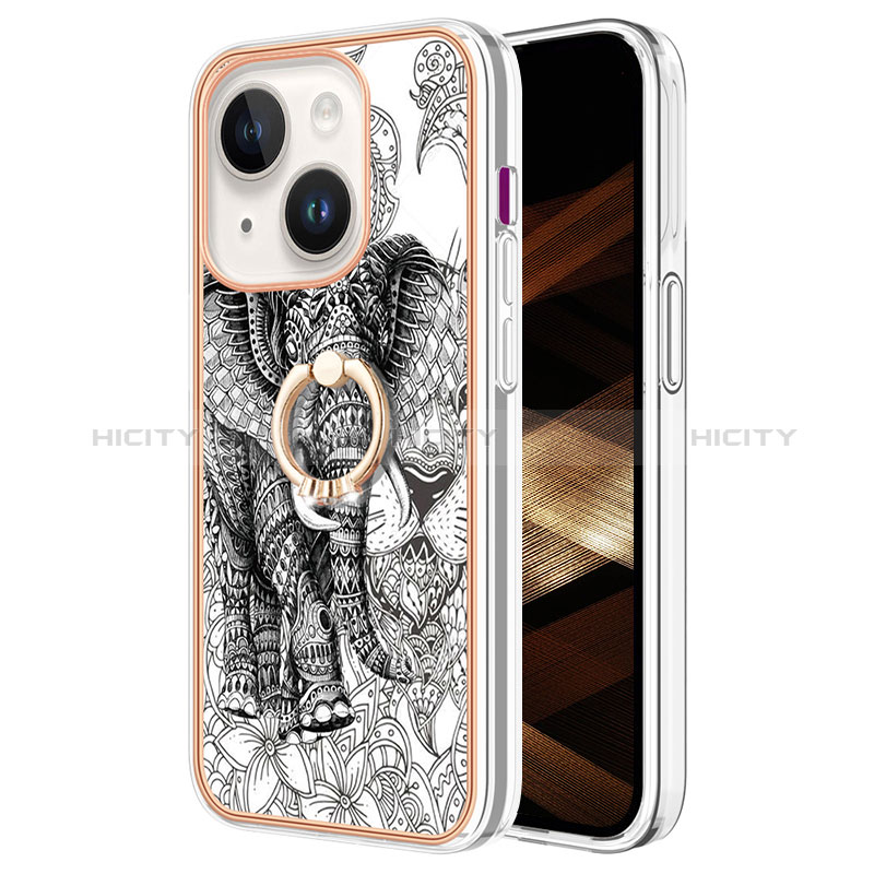 Custodia Silicone Gel Morbida Fantasia Modello Cover con Anello Supporto Y02B per Apple iPhone 14 Grigio