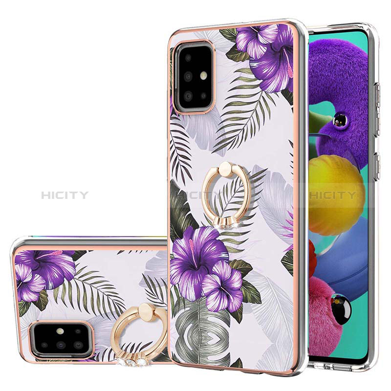 Custodia Silicone Gel Morbida Fantasia Modello Cover con Anello Supporto Y03B per Samsung Galaxy A51 4G Viola