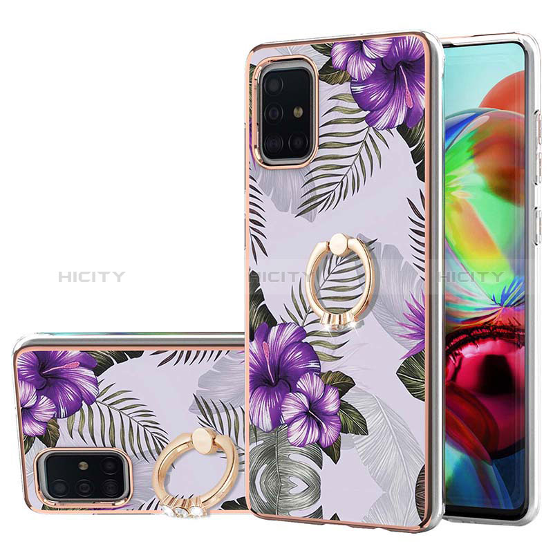 Custodia Silicone Gel Morbida Fantasia Modello Cover con Anello Supporto Y03B per Samsung Galaxy A71 5G Viola