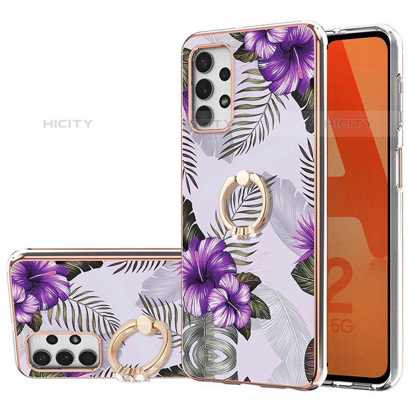 Custodia Silicone Gel Morbida Fantasia Modello Cover con Anello Supporto Y03B per Samsung Galaxy M32 5G Viola