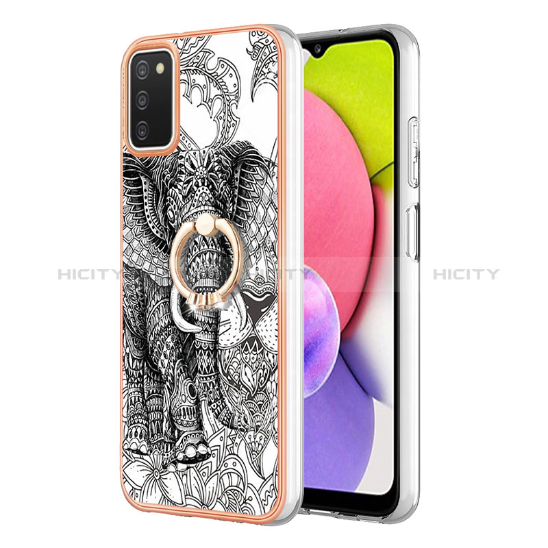 Custodia Silicone Gel Morbida Fantasia Modello Cover con Anello Supporto YB2 per Samsung Galaxy A02s Grigio