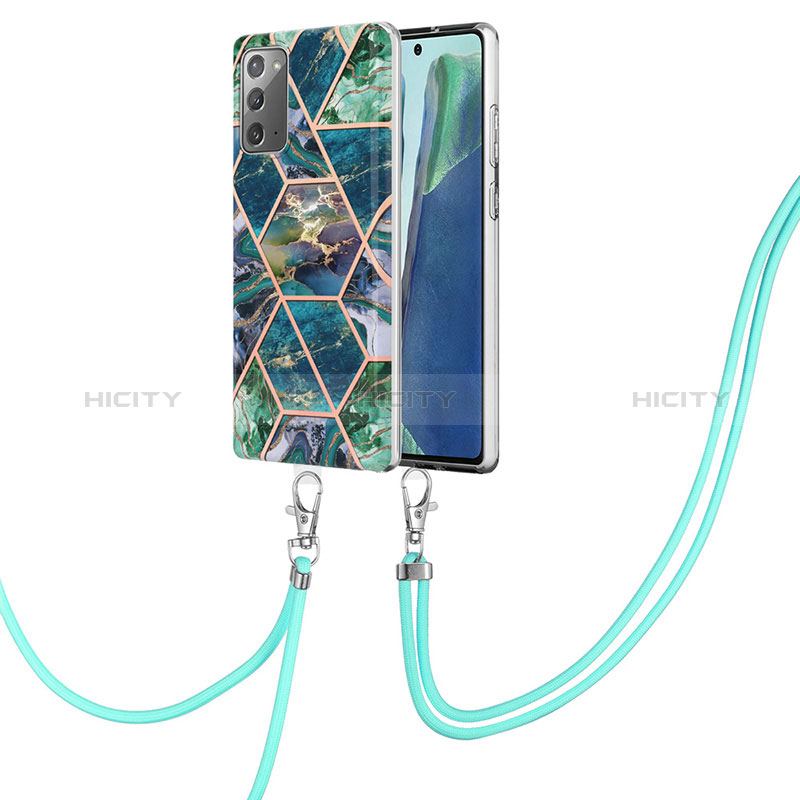 Custodia Silicone Gel Morbida Fantasia Modello Cover con Cinghia Cordino Mano Y01B per Samsung Galaxy Note 20 5G Verde Notte