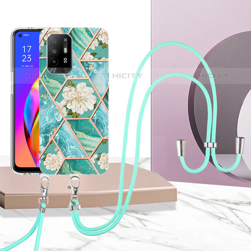 Custodia Silicone Gel Morbida Fantasia Modello Cover con Cinghia Cordino Mano Y02B per Oppo Reno5 Z 5G