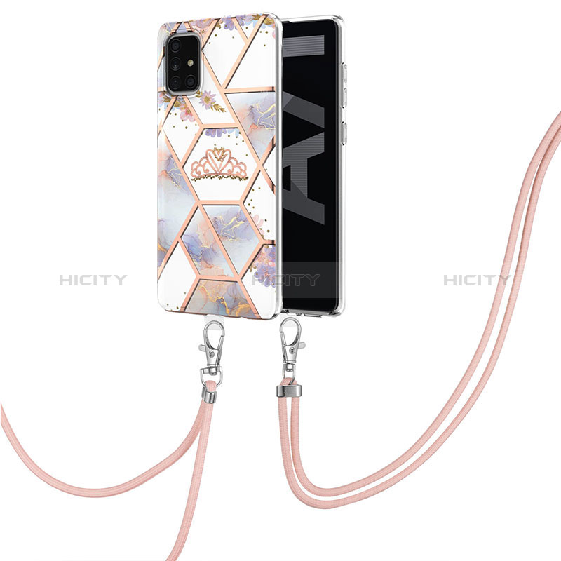 Custodia Silicone Gel Morbida Fantasia Modello Cover con Cinghia Cordino Mano Y02B per Samsung Galaxy A71 4G A715 Grigio