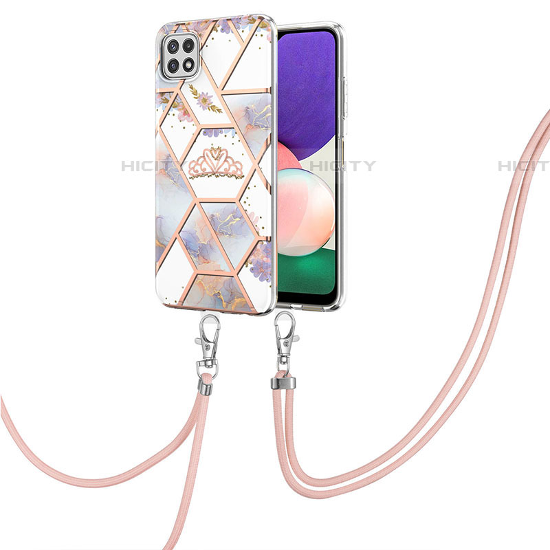 Custodia Silicone Gel Morbida Fantasia Modello Cover con Cinghia Cordino Mano Y02B per Samsung Galaxy F42 5G Grigio
