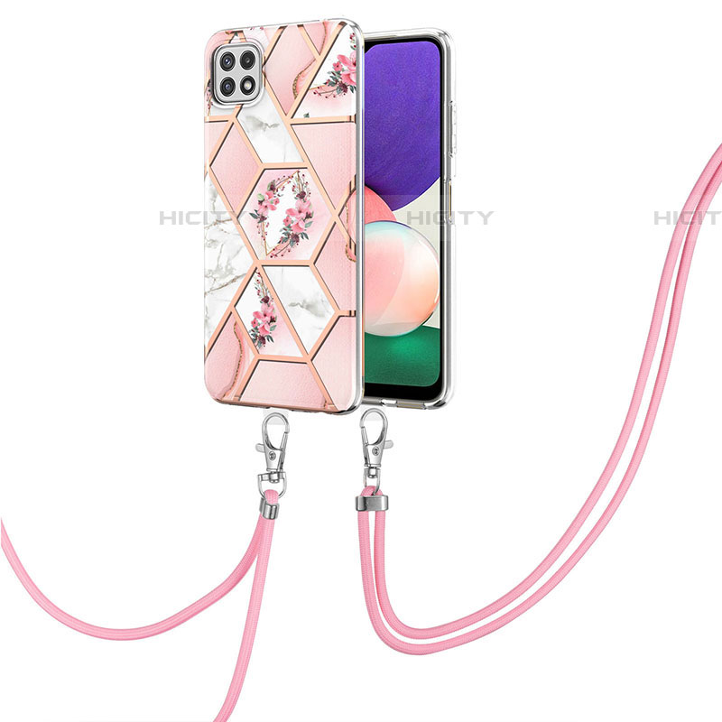Custodia Silicone Gel Morbida Fantasia Modello Cover con Cinghia Cordino Mano Y02B per Samsung Galaxy F42 5G Rosa