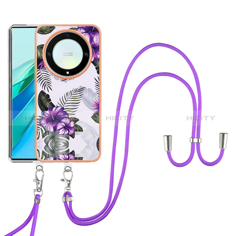 Custodia Silicone Gel Morbida Fantasia Modello Cover con Cinghia Cordino Mano Y03B per Huawei Honor Magic5 Lite 5G Viola