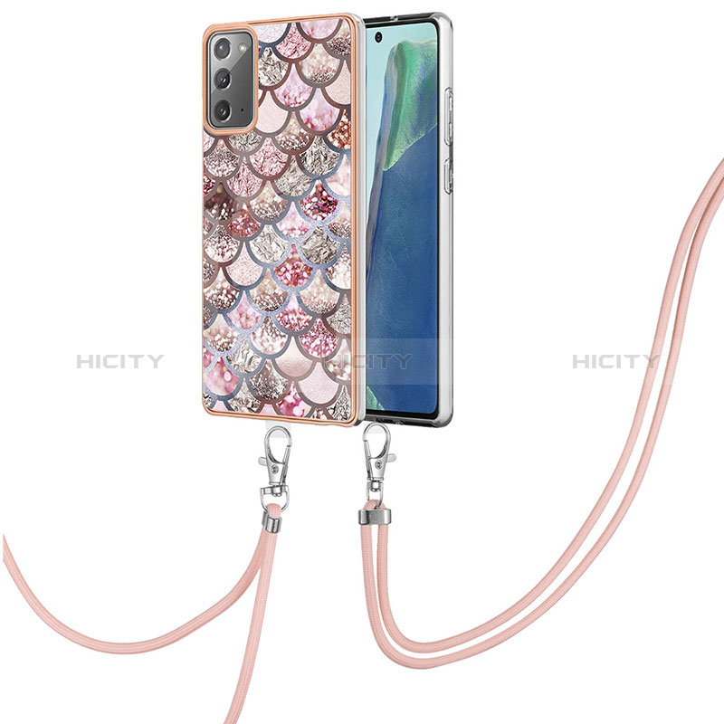 Custodia Silicone Gel Morbida Fantasia Modello Cover con Cinghia Cordino Mano Y03B per Samsung Galaxy Note 20 5G Marrone