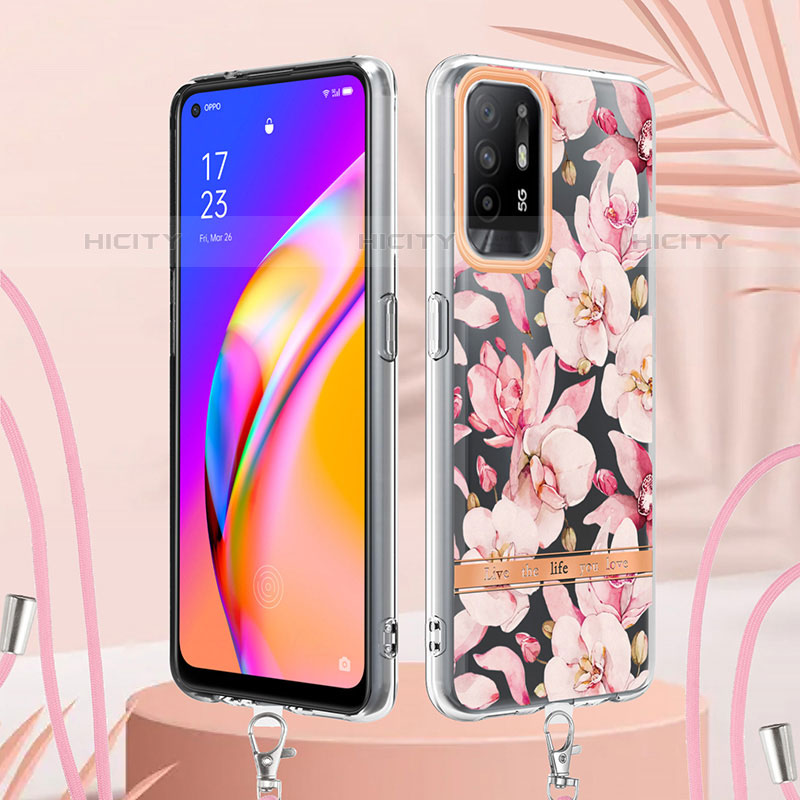 Custodia Silicone Gel Morbida Fantasia Modello Cover con Cinghia Cordino Mano Y06B per Oppo A95 5G