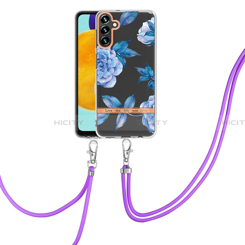 Custodia Silicone Gel Morbida Fantasia Modello Cover con Cinghia Cordino Mano Y06B per Samsung Galaxy A13 5G Blu